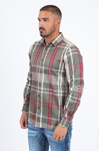 Platini Men's Modern Plaid Button-Up Shirt – Brown