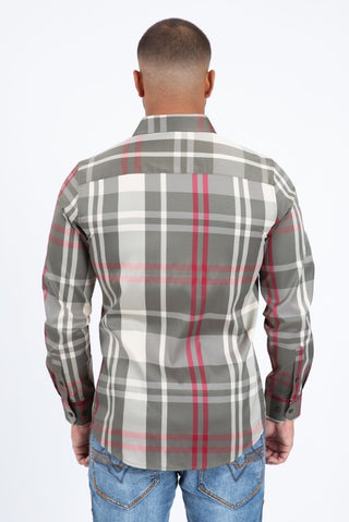 Platini Men's Modern Plaid Button-Up Shirt – Brown