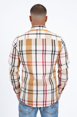 Platini Men's Modern Plaid Button-Up Shirt – Beige