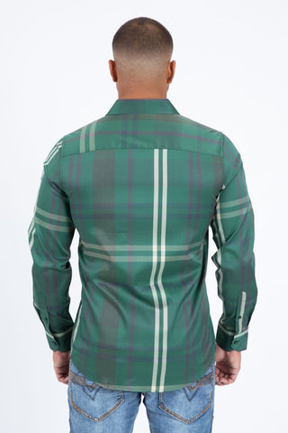 Platini Men's Modern Plaid Button-Up Shirt – Green