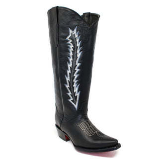Ranchers Knee-High Black Leather Cowboy Boot – Wide Calf Side Angle