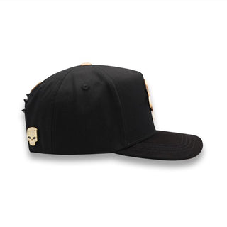 Side angle with rose gold skull emblem on Virus 5.7 Snapback