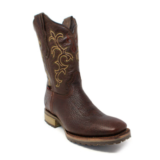 Side view of Artillero Men’s genuine leather cowboy boot – brown square toe design