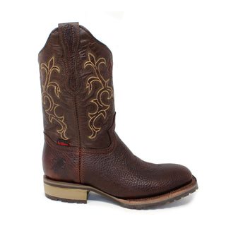 Side view of Artillero Men’s genuine leather cowboy boot – brown square toe design