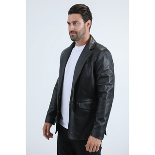 Side view of Platini black leather Western coat showcasing classic Western design
