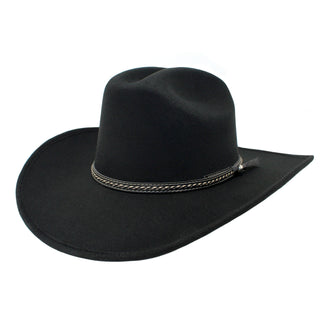 Side view of Sinaloa black Bandoleros cowboy hat with braided hatband