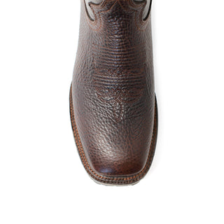 Top view of Artillero Men’s square toe cowboy boot – brown leather finish