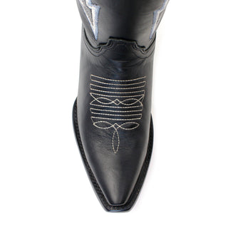 Ranchers Women’s Black Leather Knee-High Boot – Snip Toe Top View with Stitching