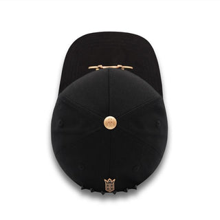 Top view showing rose gold button and crown emblem