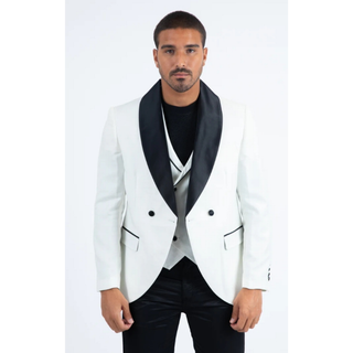 Platini Men's Fashion Blazer & Vest - White/ Black
