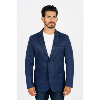 Men's Double Button Faux Suede Navy Blazer