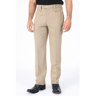 Platini men’s khaki poly-stretch Western suit pants with tailored boot cut-leg fit and Western belt loop details 