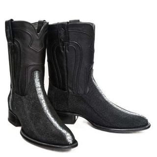 Los Altos Stingray Rowstone Roper Toe Cowboy Boot - Black