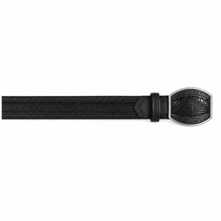 Los Altos Lizard Belt with Western Oval Square Buckle - Sanded Black