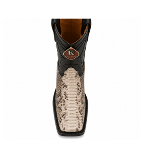 King Exotic Python Wide Square Toe Cowboy Boot - Natural