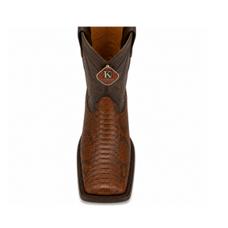 King Exotic Python Wide Square Toe Cowboy Boot - Porto Brown