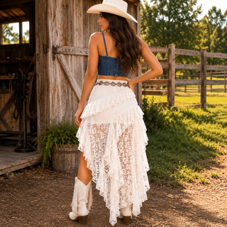 Midnight Lace High-Low Skirt - White