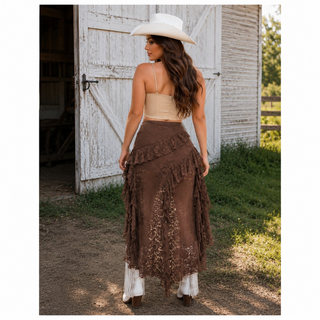 Midnight Lace High-Low Skirt - Brown