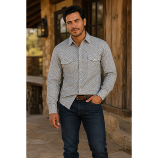 Shop Platini Men's Western Snap Button Moder Fit Shirt in Muted Gray