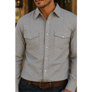 Shop Platini Men's Western Snap Button Moder Fit Shirt in Muted Gray