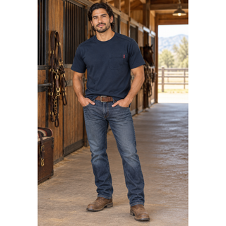Wolverine men’s classic navy blue short sleeve pocket T-shirt with crew neck and chest pocket