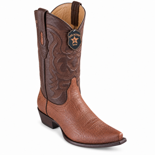 Los Altos men’s brown genuine bull shoulder leather snip toe cowboy boots with dark brown embroidered western shaft
