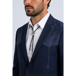 Platini Men's Western Suit with Suede Yoke- Navy