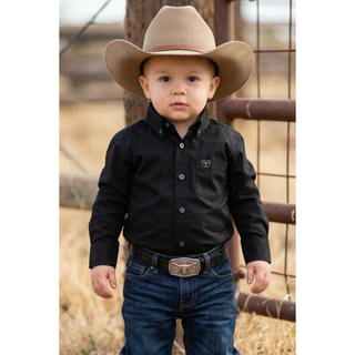 Platini baby black western long sleeve shirt with button front, classic collar and logo chest pocket