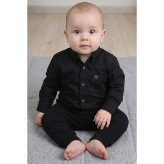 Platini baby black western long sleeve shirt with button front, classic collar and logo chest pocket