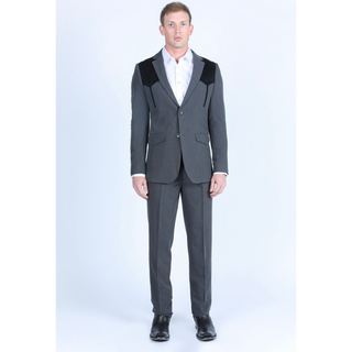 Platini Men's Western Suit with Suede Yoke- Charcoal