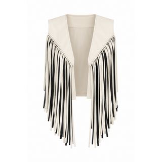 Western Fringe Vest - Cream & Black