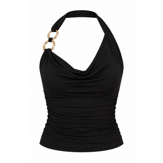 Desert Nights Gold Ring Halter Top – Black