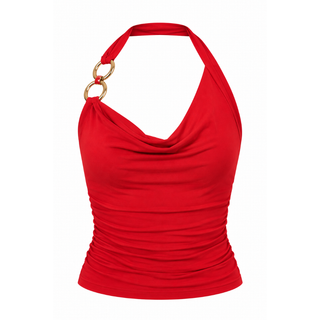 Desert Nights Gold Ring Halter Top – Black