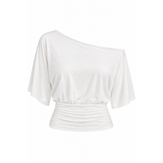 Off-shoulder Ruched Waist Knit Top - Mocha