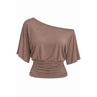 Off-shoulder Ruched Waist Knit Top - Mocha