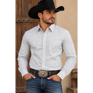 Lamasini Men's Geometric Print Long Sleeve Western Shirt - Black