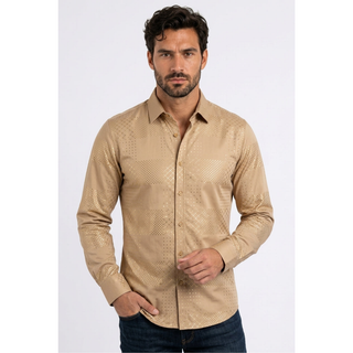 Men's Geometric Fashion Foil Shirt in Khaki color