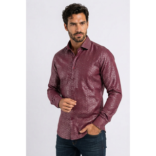 Platini Men's Swirl Fashion Foil Shirt in Burgundy