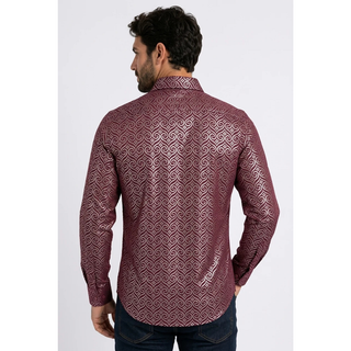 Platini Men's Swirl Fashion Foil Shirt in Burgundy