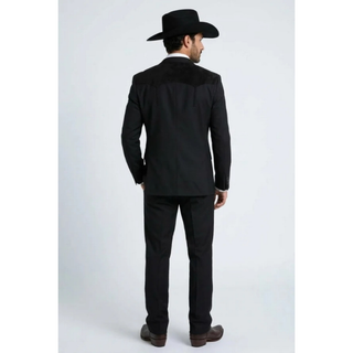 Platini Men's Western Suit with Suede Yoke