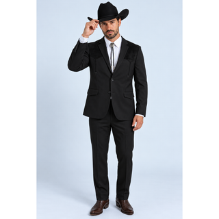 Platini Men's Western Suit with Suede Yoke