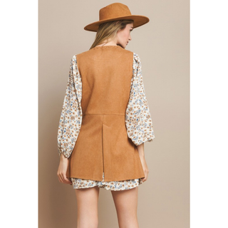Women’s Western Tan Faux Suede Vest, medium length