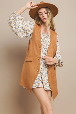 Women’s Western Tan Faux Suede Vest, medium length