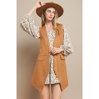 Women’s Western Tan Faux Suede Vest, medium length