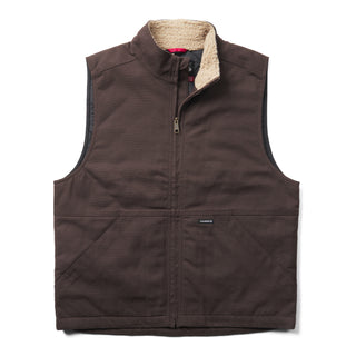 Wolverine Jaxon sherpa collar canvas vest in dark brown front view