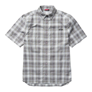 Wolverine men’s gray plaid short sleeve button-up work shirt with dual chest pockets
