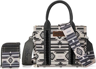 Wrangler Aztec Small Tote/Crossbody and Card Case Set 2Pc- Black