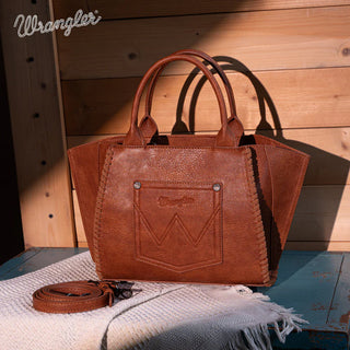 Wrangler Embroidered Trapezoid Tote/Crossbody - Brown