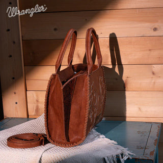 Wrangler Embroidered Trapezoid Tote/Crossbody - Brown