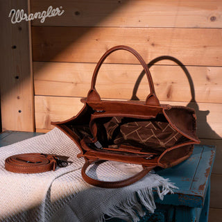 Wrangler Embroidered Trapezoid Tote/Crossbody - Brown